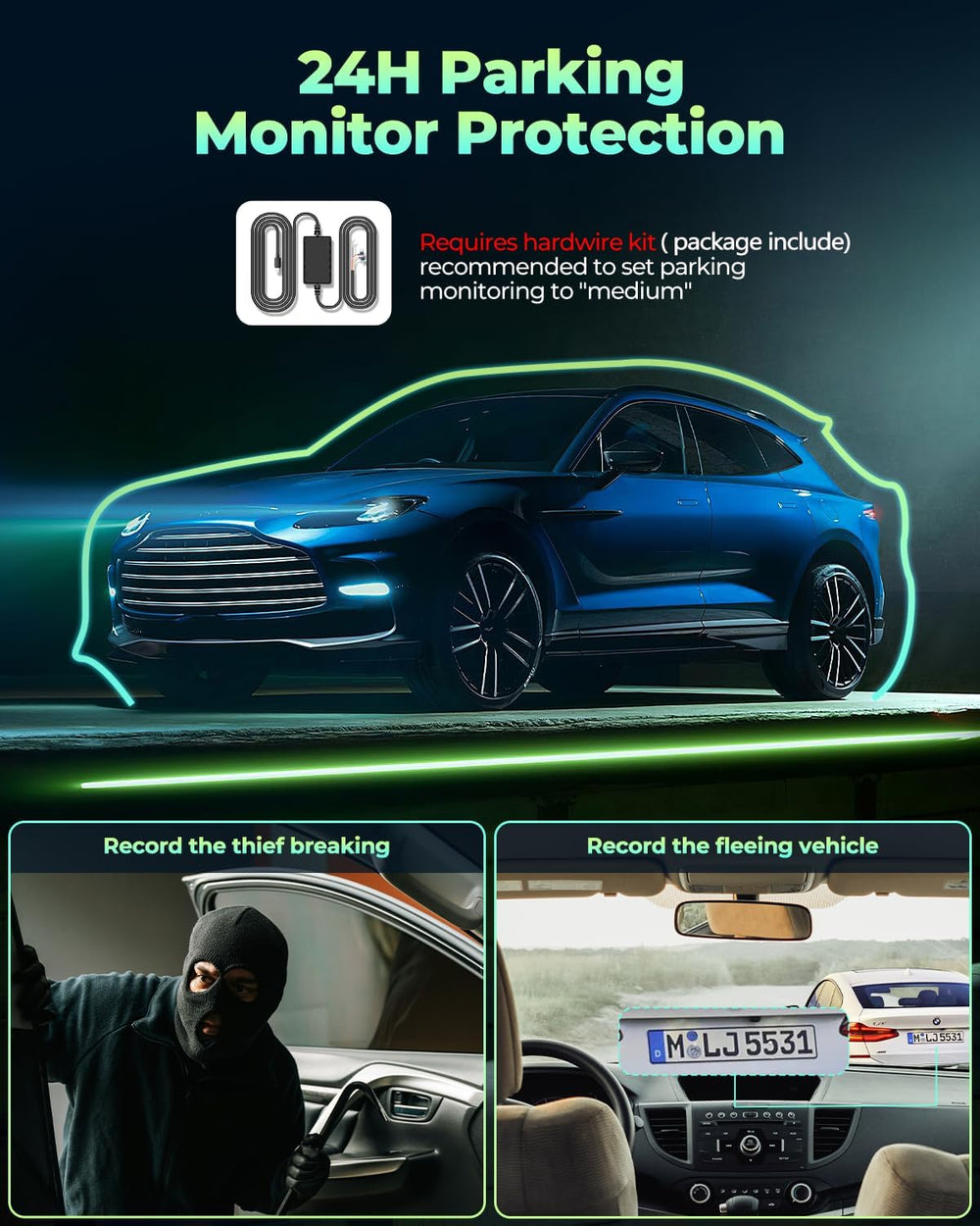 LAMTTO 4 Channel Dash Cam 360 View Front and Rear Inside Left Right