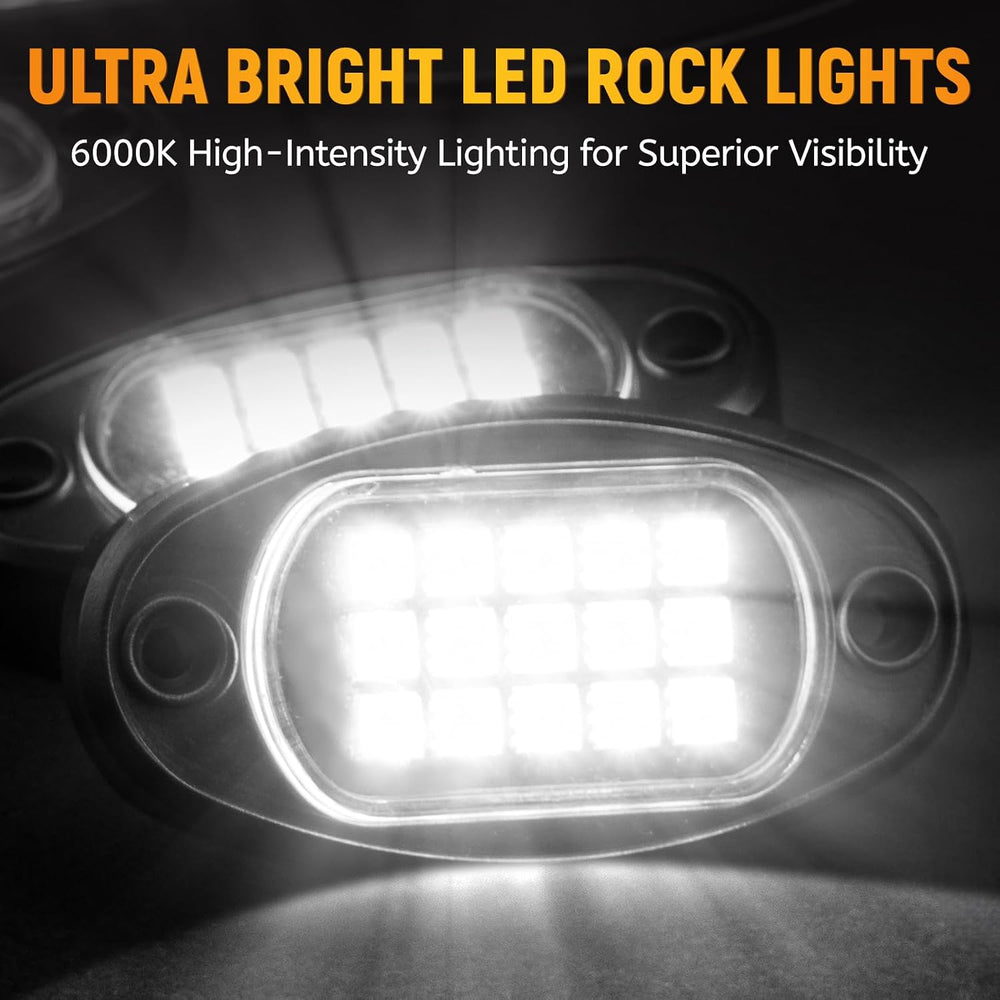 YONEDA 12 Pods White Rock Lights 6000K Pure White LED Underglow Lights IP68 W...
