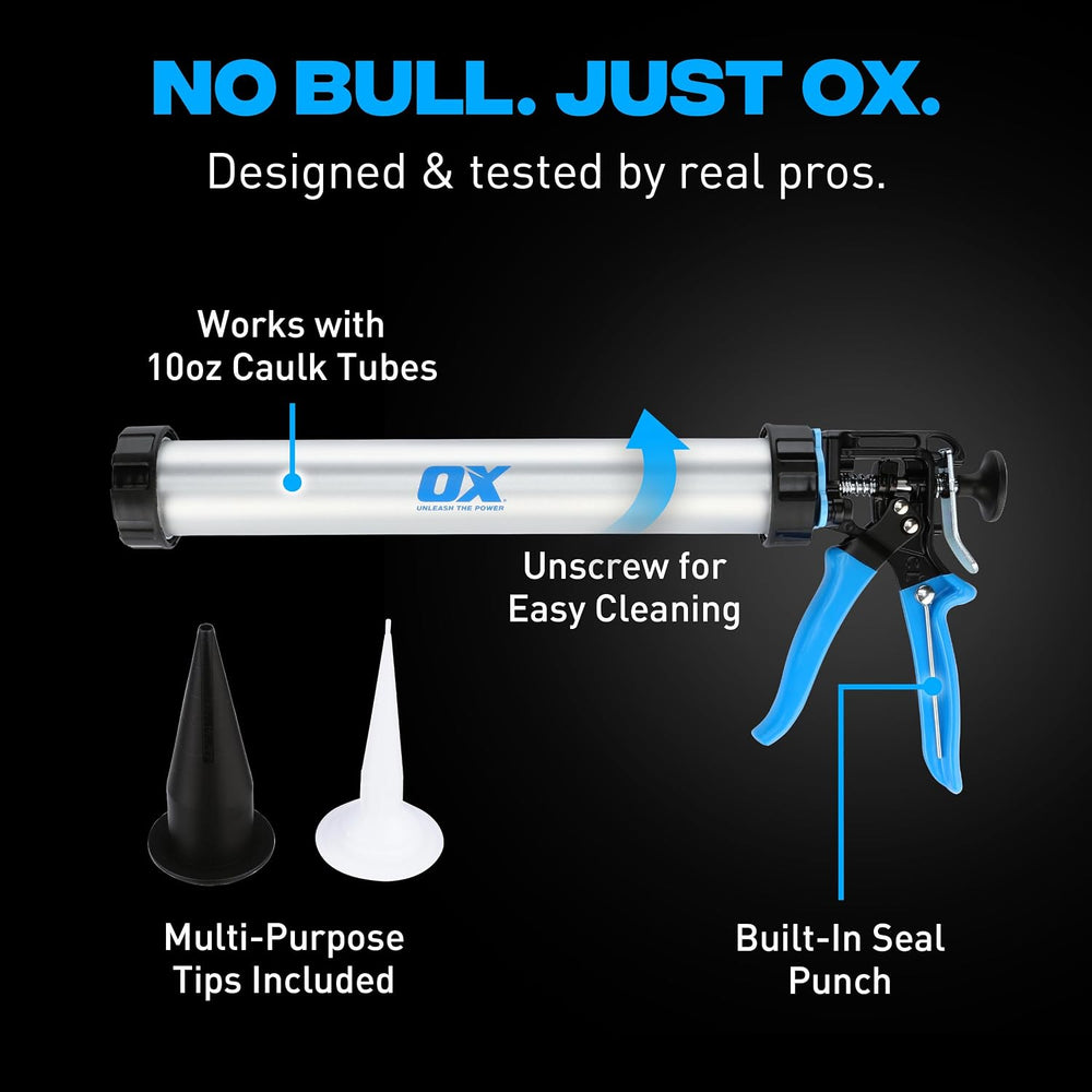 OX Professional Sausage Caulk Gun - 24:1 Thrust Heavy Duty Caulking Gun