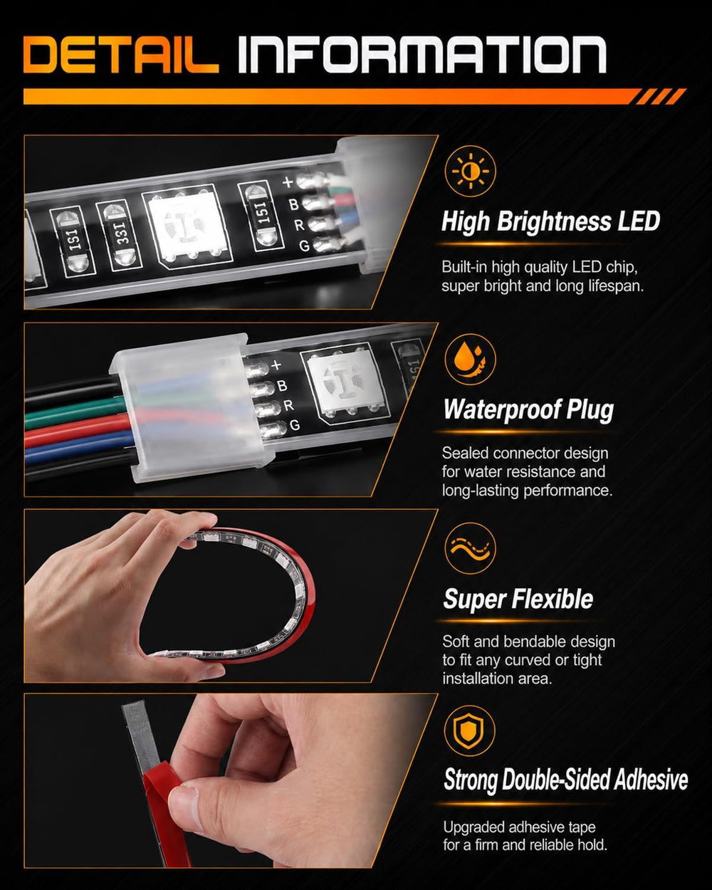 SUNPIE Motorcycle Underglow Kit 8PCS RGB Strip Lights