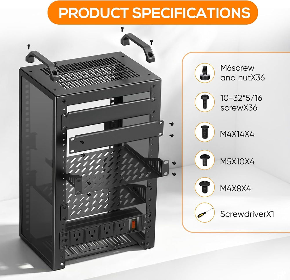 10Inch Mini Server Rack,9U Network Rack with Rack PDU Power