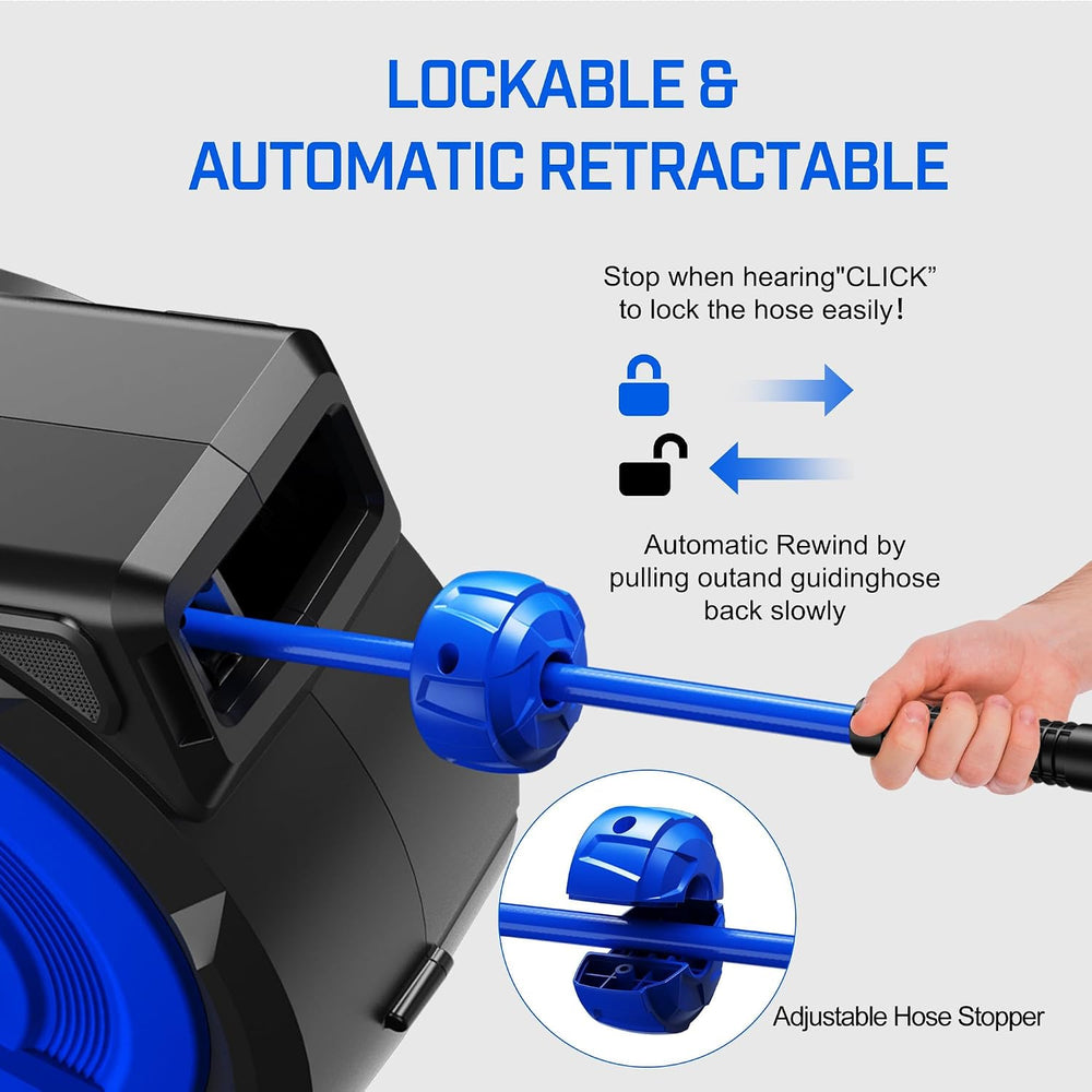 120FT+6.5FT Retractable Air Hose Reel, 5/16" Hybrid Air Hose, Air Compre...