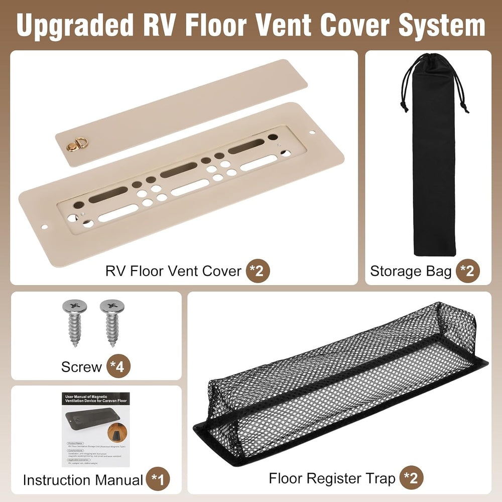 Aluminum RV Floor Vent Cover 2"×10" Kit with Floor Register Cover T...