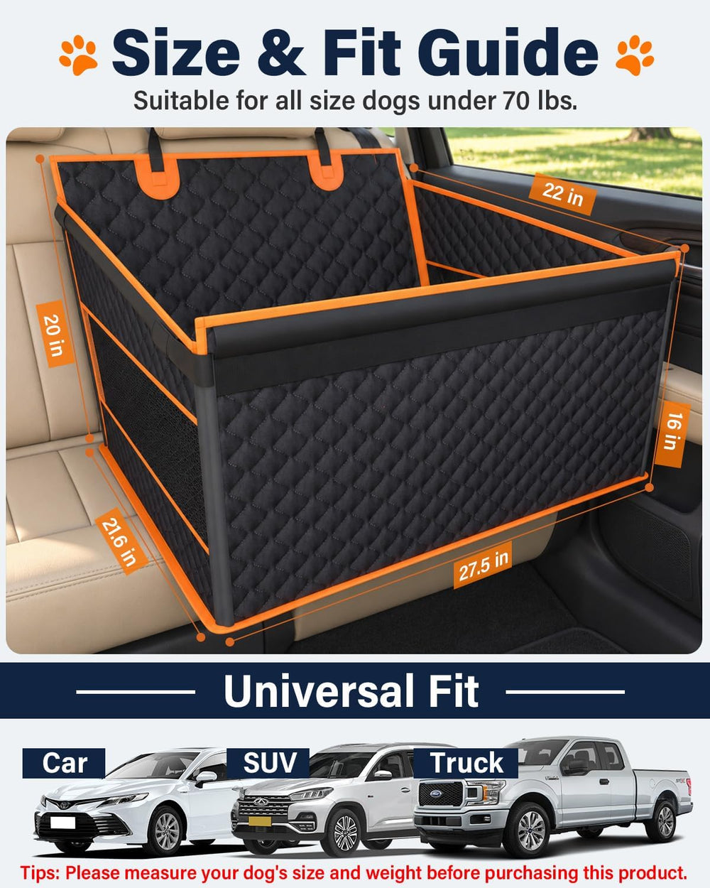Dog Car Seat for Large Dogs, Hard Bottom Half Back Seat Extender