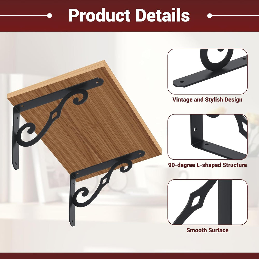 HOME MASTER HARDWARE Decorative Shelf Brackets, 8x5.5 inch, Black, 10 Pack