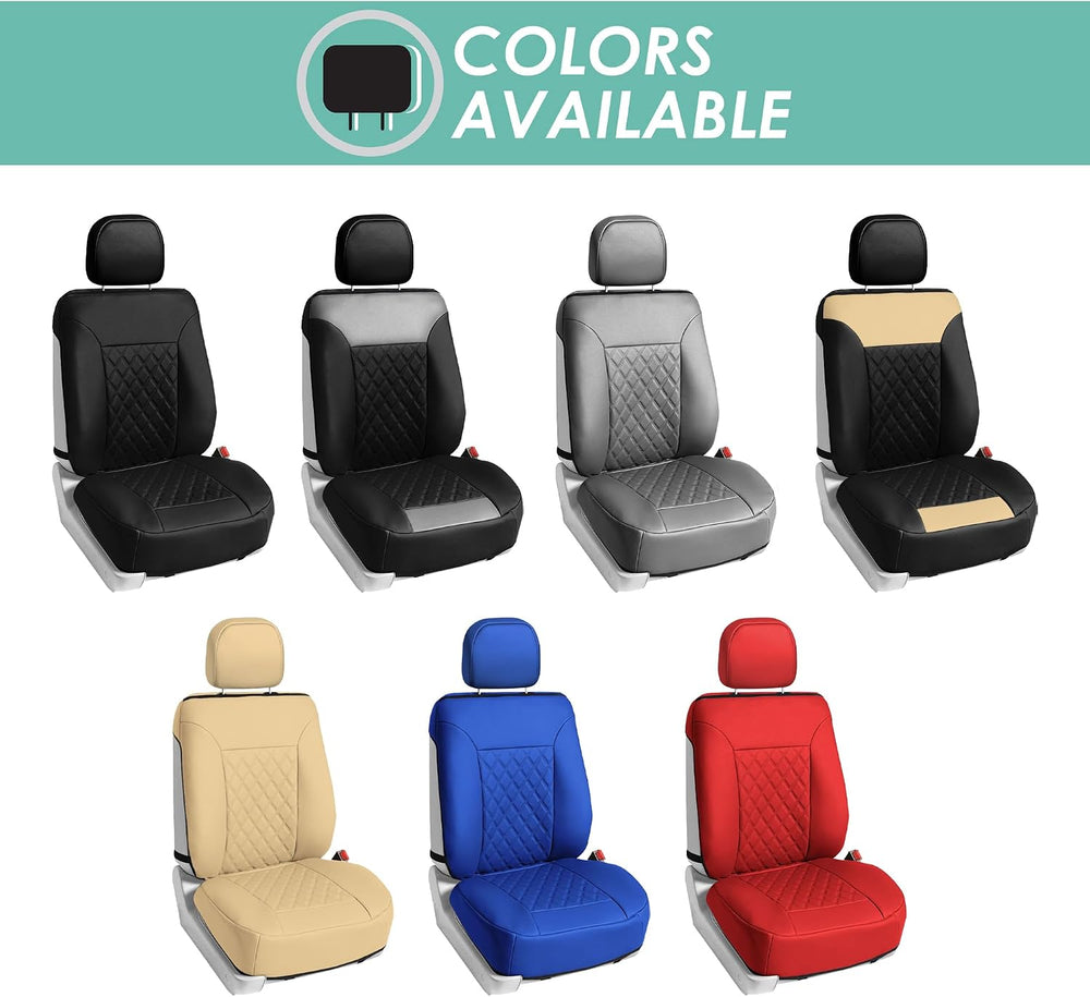 FH Group Deluxe Faux Leather Diamond Pattern Front Set Car Seat Cushions with...