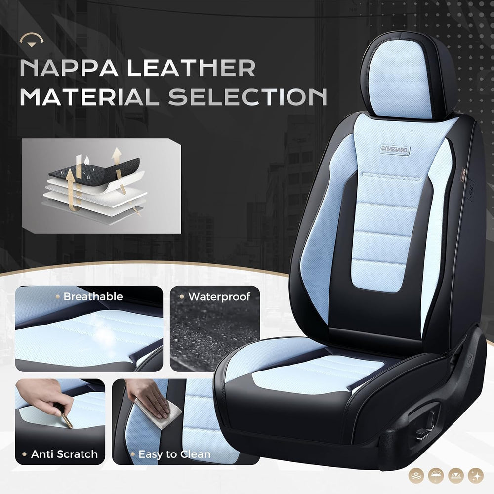 Coverado Car Seat Covers Full Set, Nappa Leather Seat Covers for Cars, Car Se...