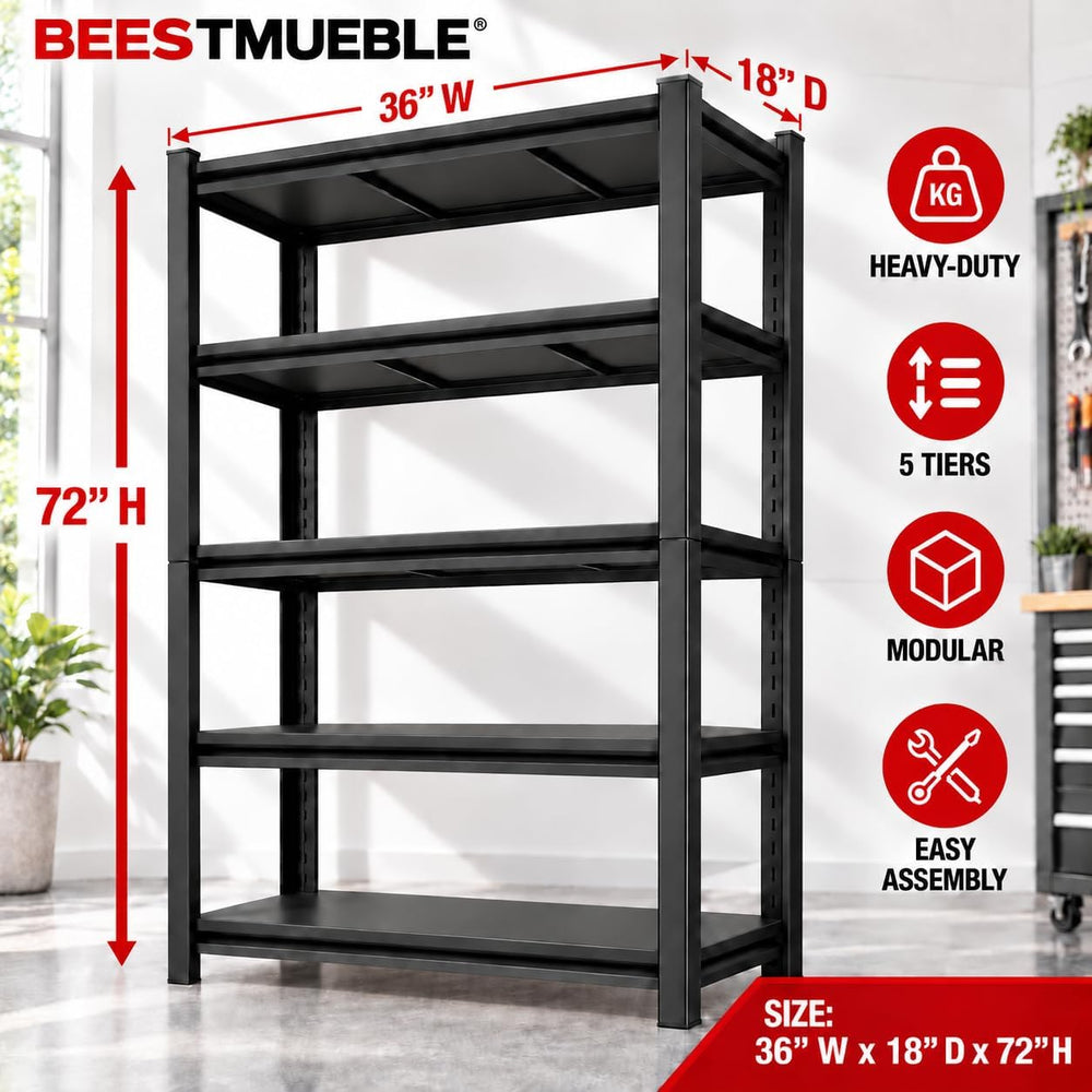 Garage Shelving, Heavy Duty Adjustable Metal Shelves with Anti-Tip Device