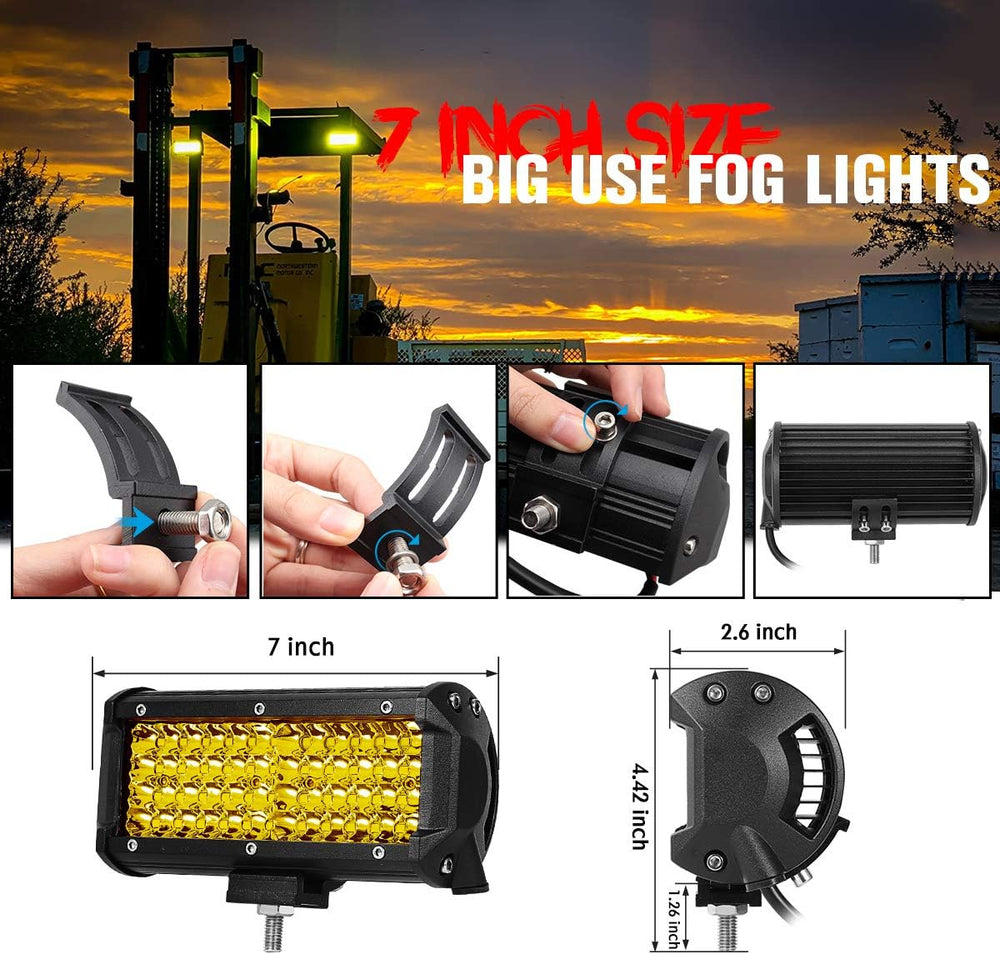 Chelhead 7 Inch Yellow LED Light Bars 96 PCS 13824LM Quad Row Waterproof Spot...