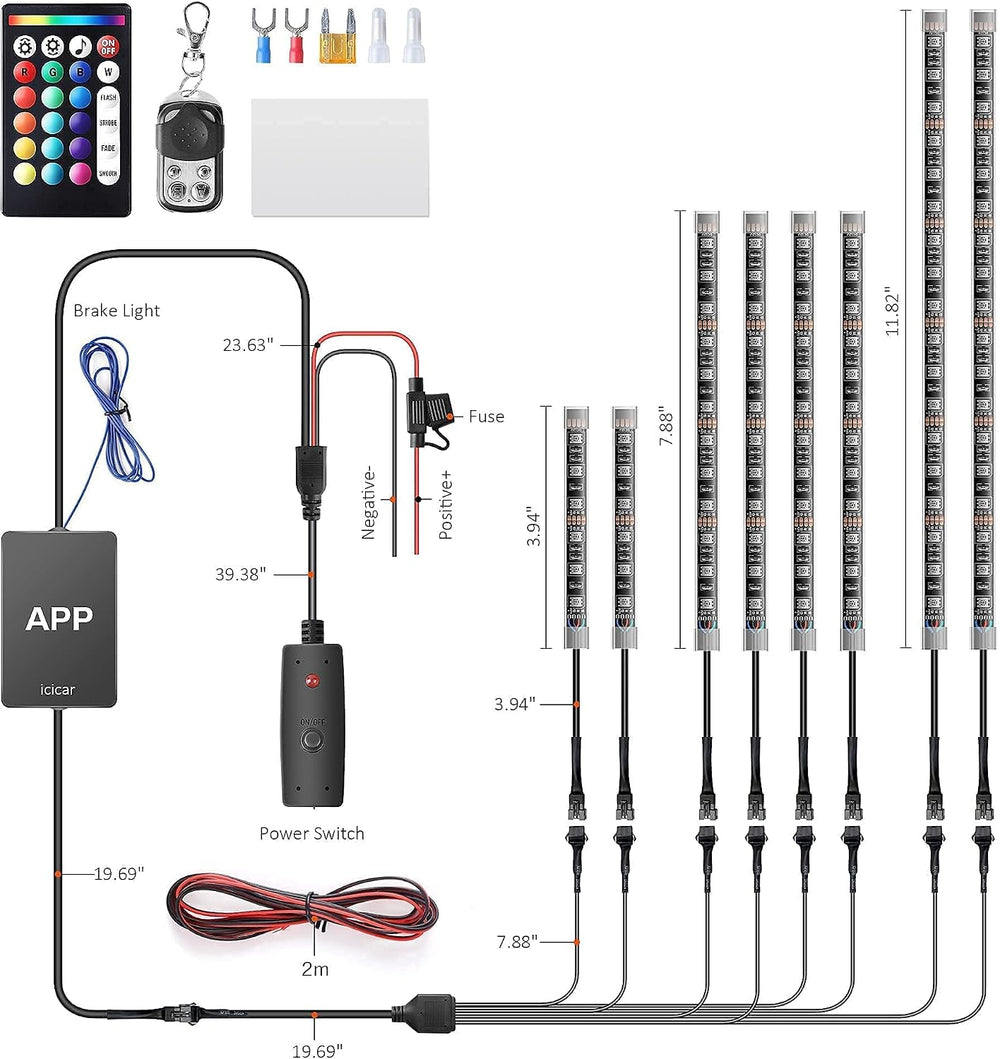 8PCS Motorcycle RGB LED Light Kit with APP/RF Control