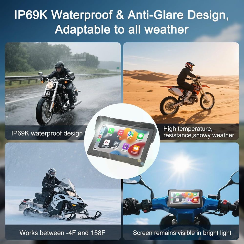 Wireless Motorcycle Apple Carplay & Android Auto,7 Inch Touchscreen with ...