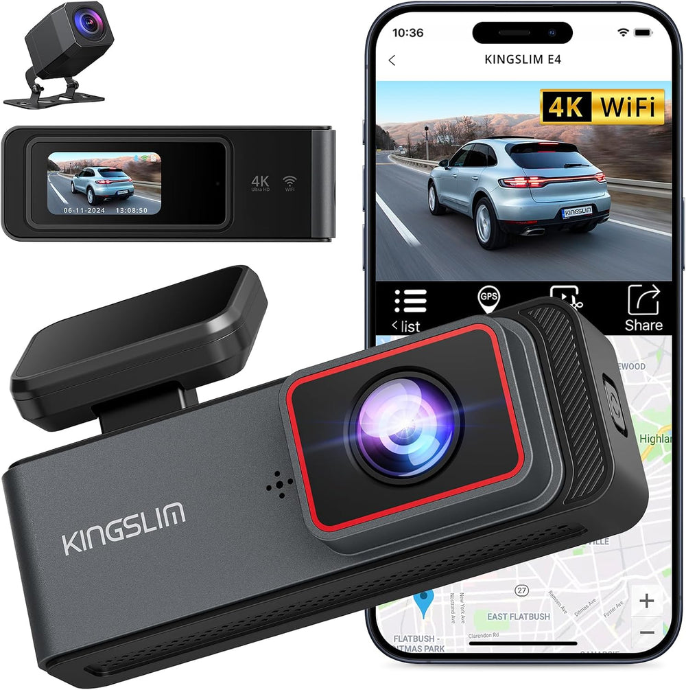 Kingslim E4 4K Dash Cam Front and Rear, WiFi Front 4K Rear 1080P Dual Dash Ca...