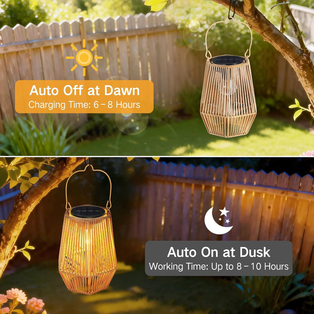 2 Pack Solar Lanterns Outdoor Waterproof, Hanging Rattan Woven Solar Lights w...