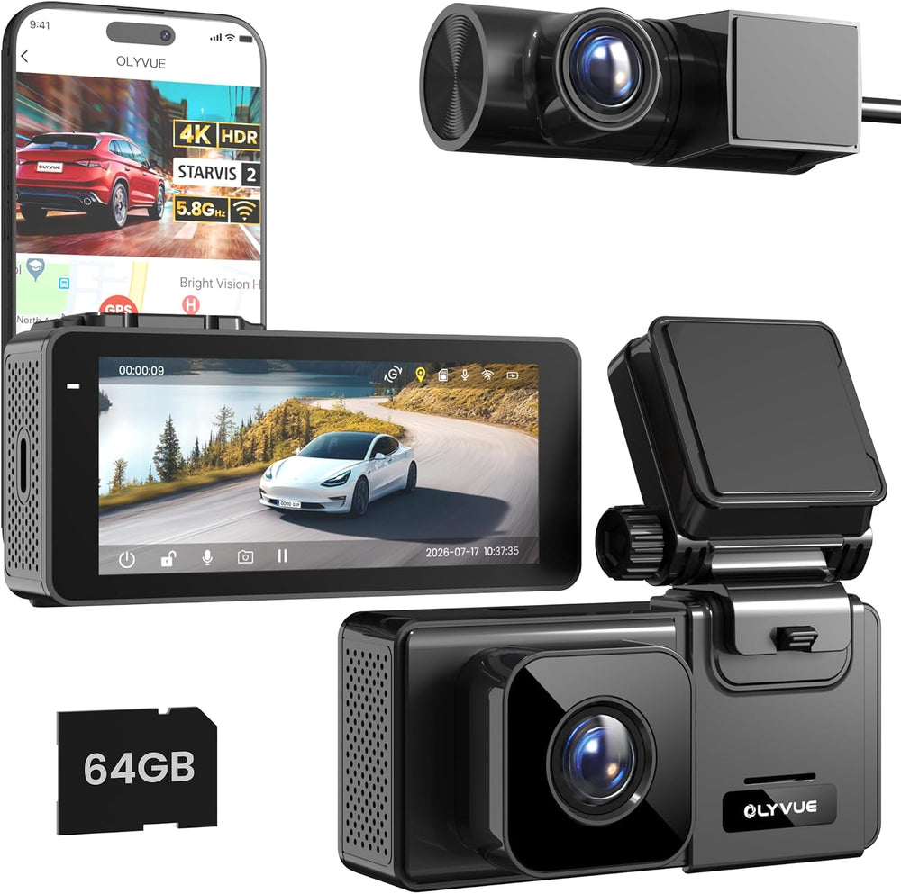 V77 Dash Cam Front and Back 4K+1080P for Cars, STARVIS 2 + STARVIS 2 Sensors ...