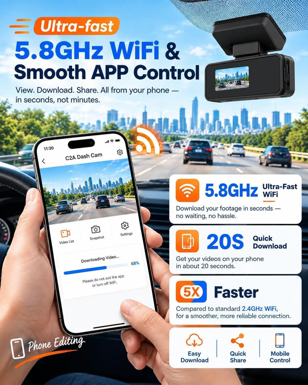4K Dash Cam Front and Rear, HDR Night Vision, Parking Mode,App Control