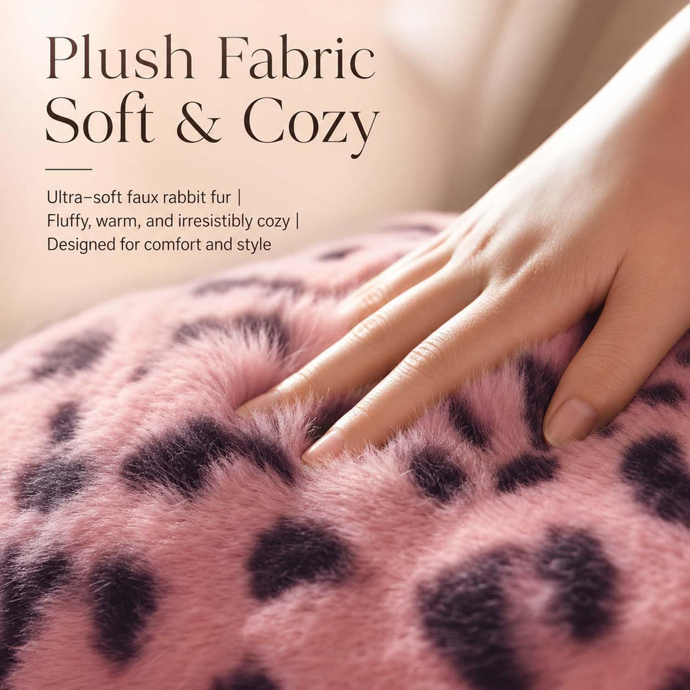 Fluffy Leopard Car Seat Cover 9Pcs Universal Anti-Slip Faux Bunny Fur Plush A...