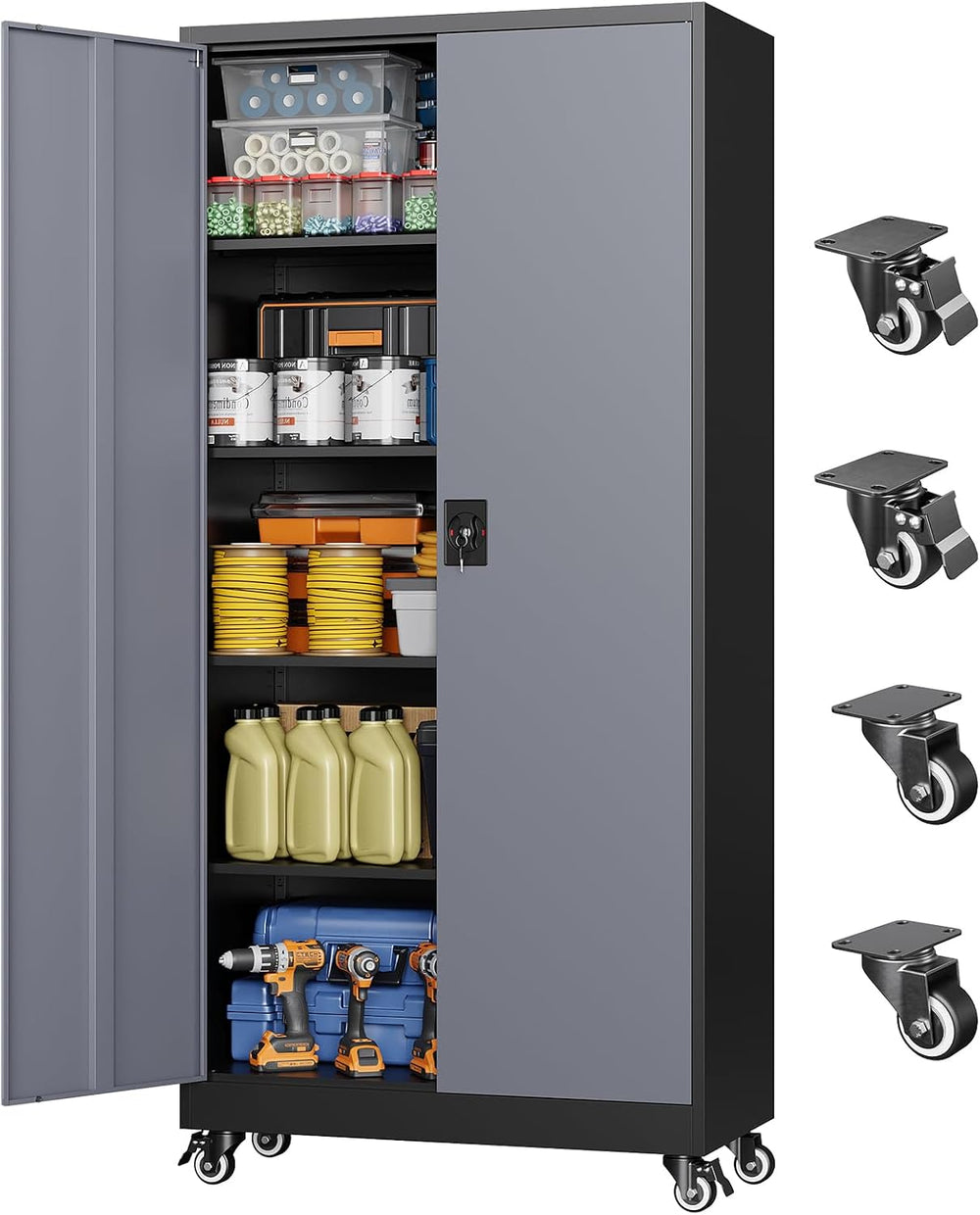 Metal Garage Storage Cabinet with Locking Doors and Adjustable Shelves,- 75&q...