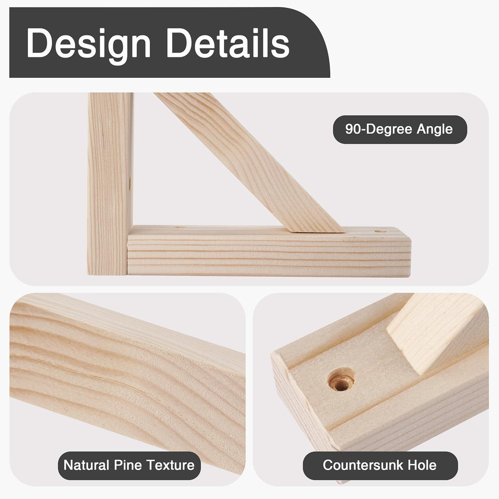 OVOV 4 Pack Wall Mount Wooden Shelf Brackets Triangle 10 Inch