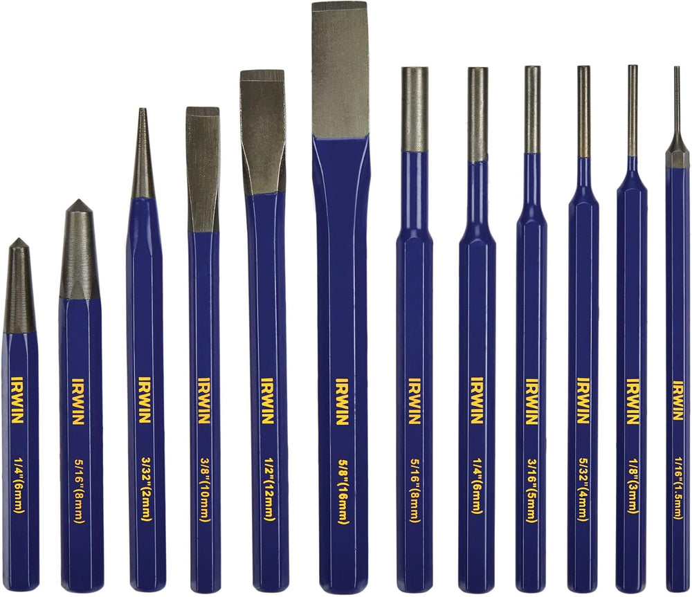 IRWIN Chisel Set, Chisel and Punch, 12-Pack with Various Sizes, Tempered for ...