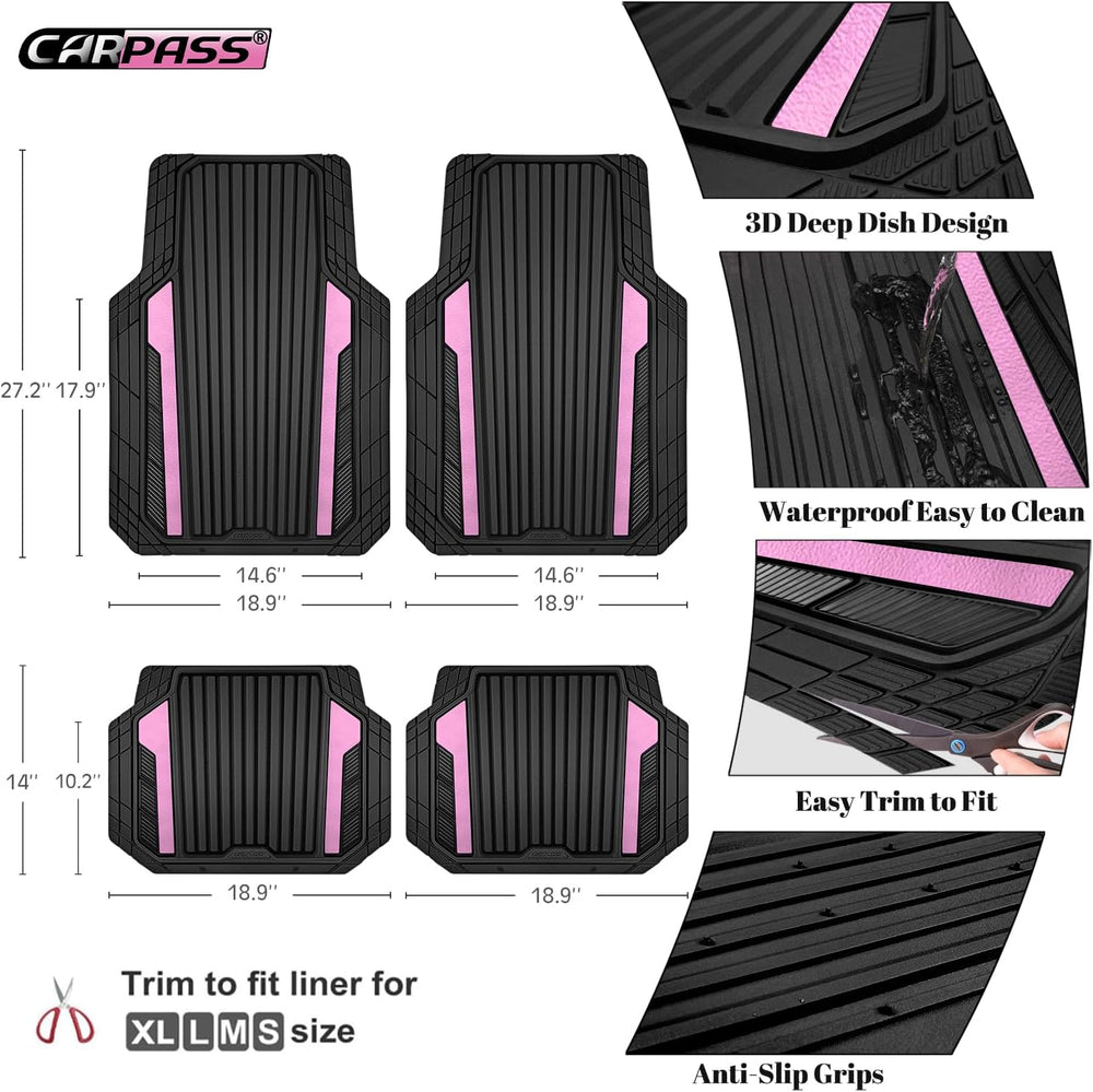 CAR PASS Heavy Duty Rubber Car Mats Metallic, Aluminum Film Cute All Weather ...