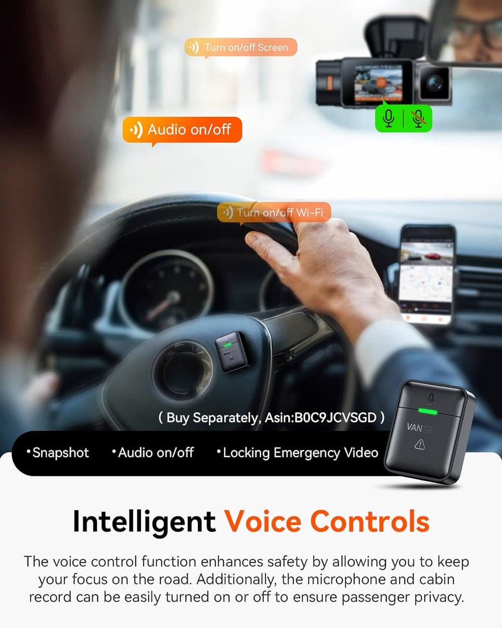 Vantrue N2X 2.7K Dash Cam Front and Inside, STARVIS 2 PlatePix Car Camera