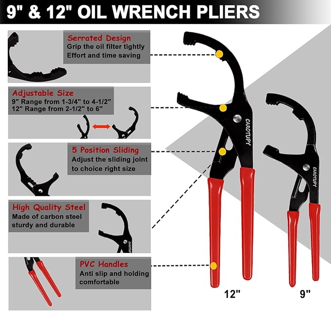9pcs Oil Filter Wrench Set, Adjustable Oil Filter Removal Tool From 1-3/4&quo...