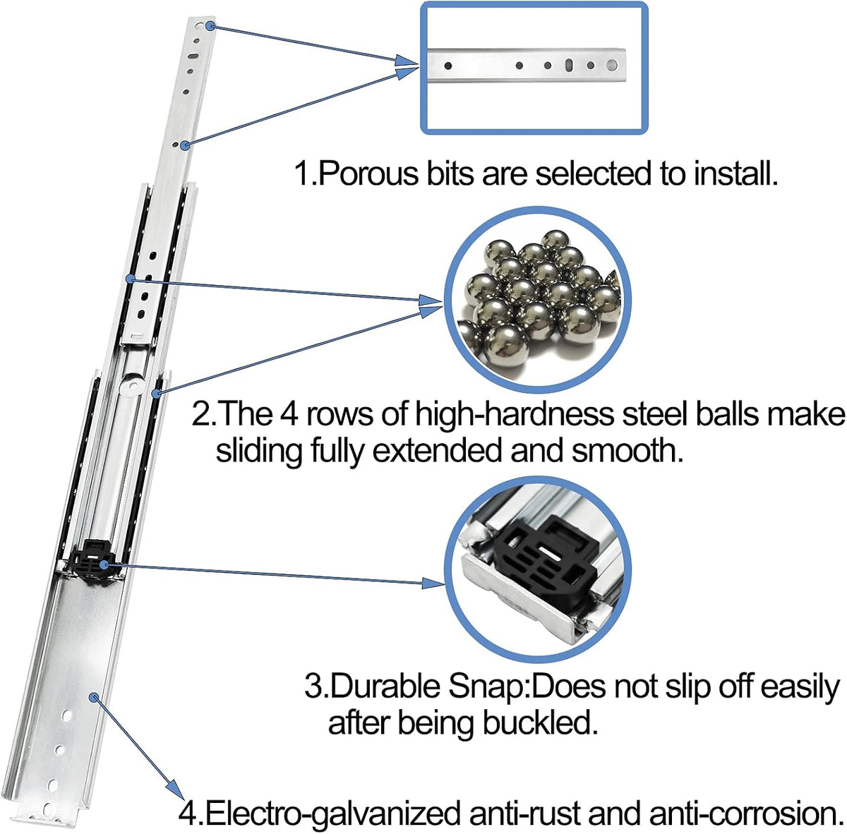 1 Pair 20 Inch 500 Lb Capacity Heavy Duty Drawer Slides with Screws,Side Mount Full Extension 3 Fold Ball Bearing Stainless Steel Hardware Drawer Rails,Industrial DIY