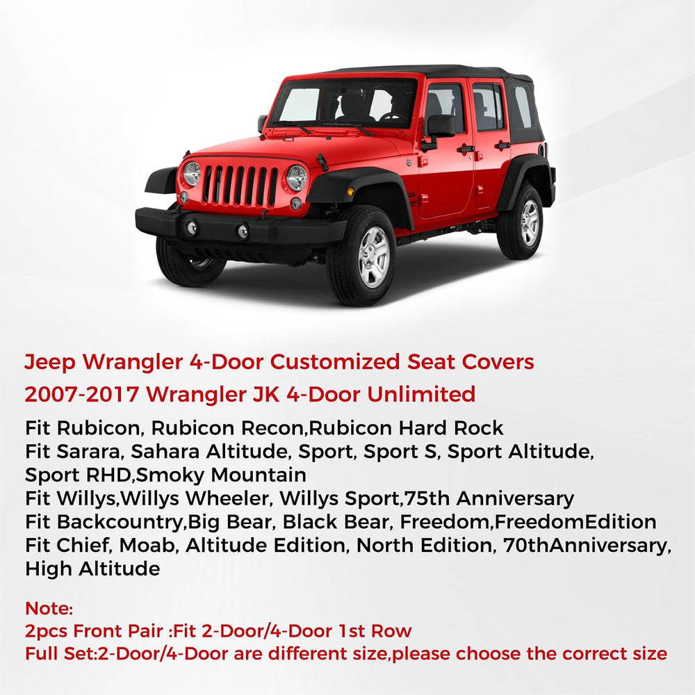 Huidasource Wrangler JK Seat Cover 4 Door, Leather Custom Car Seat Covers
