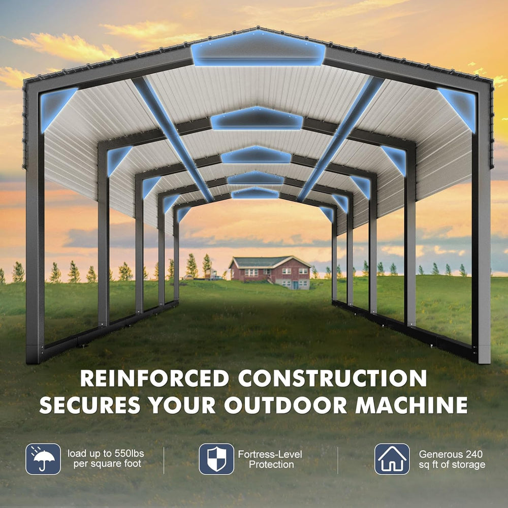 Military-Grade Metal Carport 12x20 FT, Heavy- Duty Galvanized Steel Roof