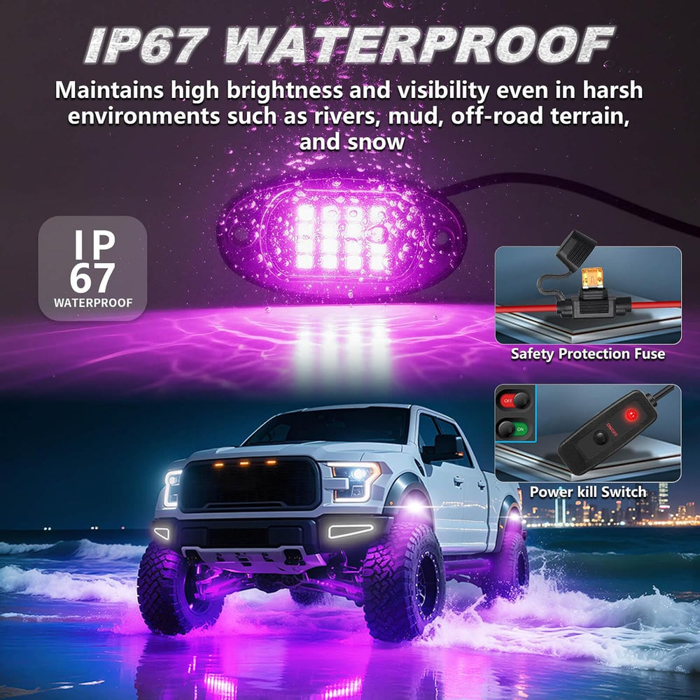 8Pods Segmented RGB LED Rock Lights Kit for Jeep Trucks UTV ATV Golf Cart RZR...