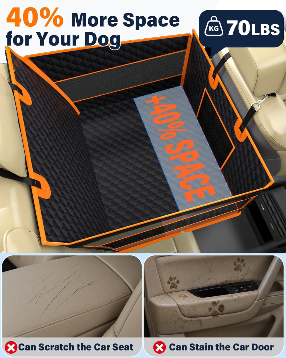 Dog Car Seat for Large Dogs, Hard Bottom Half Back Seat Extender