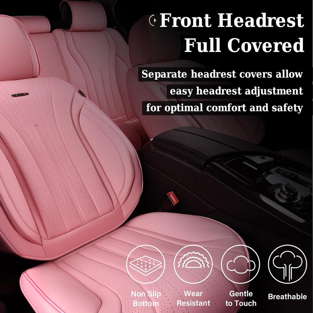 Coverado Seat Covers for Cars, Leather Car Seat Covers Full Set, Pink Waterpr...