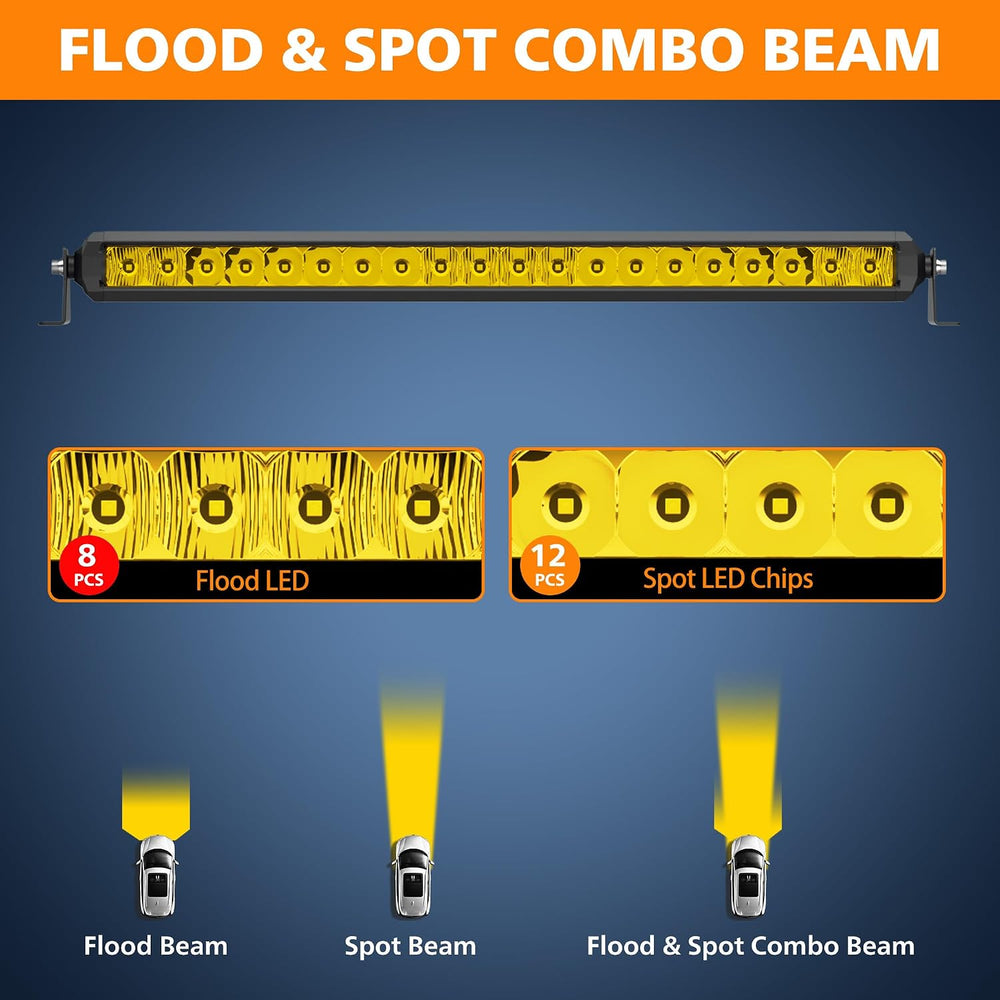 Amber LED Light Bar 22 Inch Slim Single Row for Truck Pickup