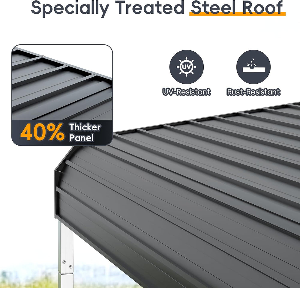 12x20 FT Heavy Duty Metal Carport Kits with Galvanized Steel Roof and Frame, ...