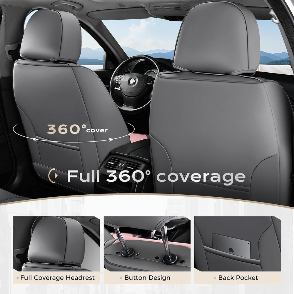 Coverado Car Seat Covers Full Set, Nappa Leather Seat Covers for Cars, Car Se...
