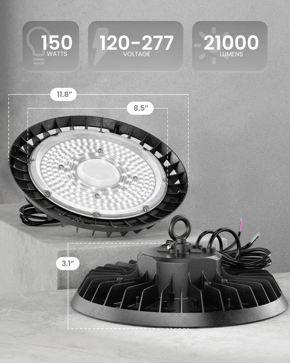 Sunco 10 Pack UFO LED High Bay Light, 150W, 5000K, 21000LM, Dimmable