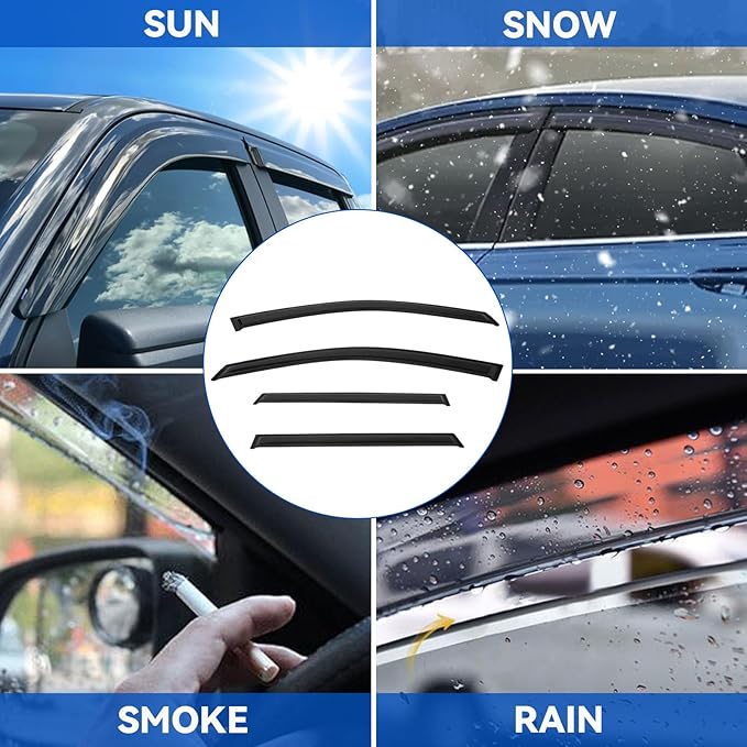 4pcs Front+Rear Smoke Tint Sun/Rain Guard Outside Mount Tape-On Vent Window