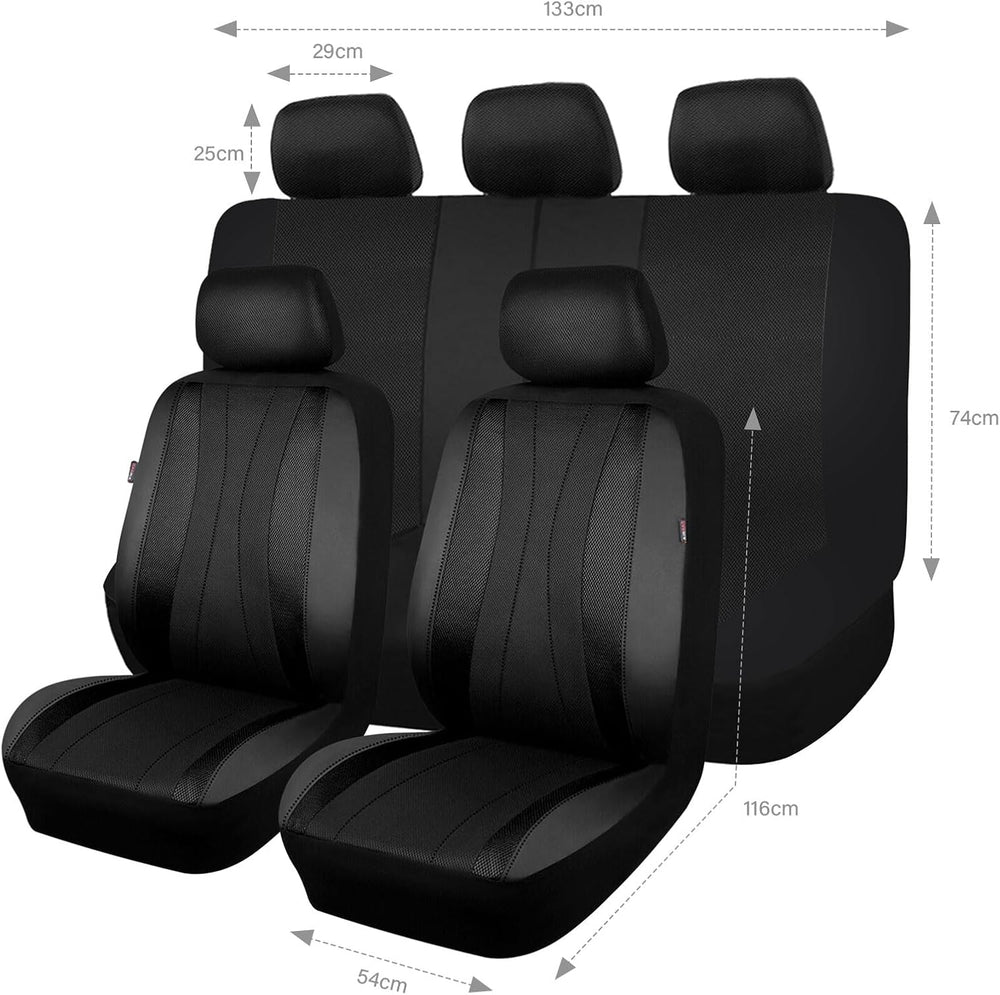 Flying Banner car seat Covers Full Set Faux Leather Air Mesh Breathable Man L...