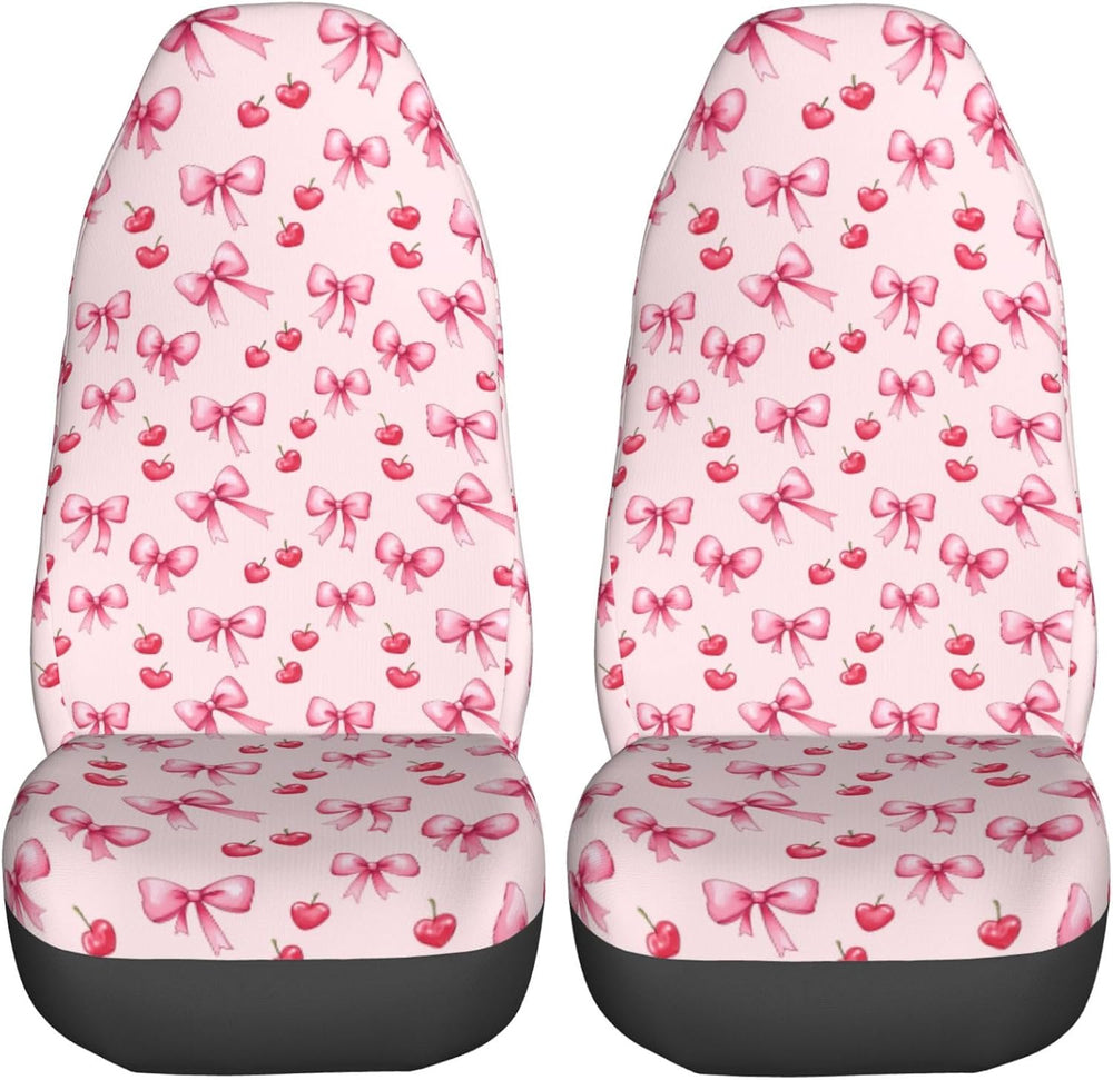 Delerain Car Seat Covers Set 2Pcs, Pink Bows and Cherry Universal Front Car S...