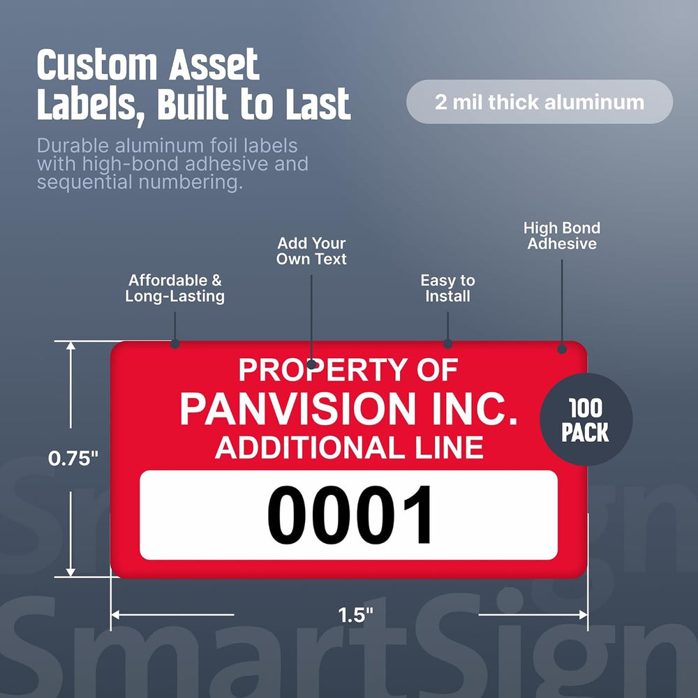 "Custom Asset Labels with Sequential Numbering" | 0.75" x 1.5&...