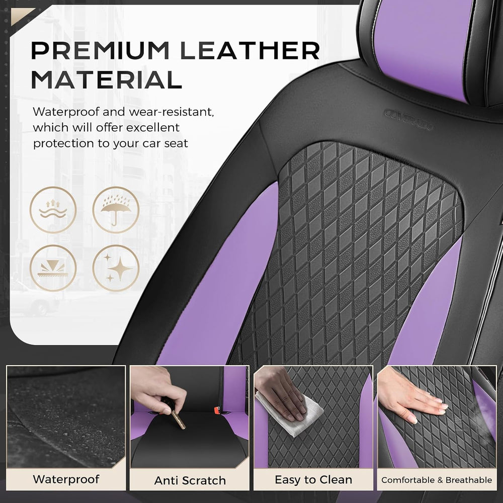 Coverado Car Seat Covers Full Set, Leather Seat Covers for Cars, Waterproof C...
