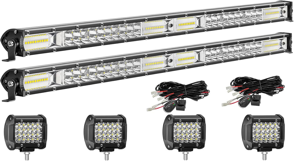 LED Light Bar Kits - 25 Inch Slim Light Bars with 4 Inch LED Pod Lights&W...