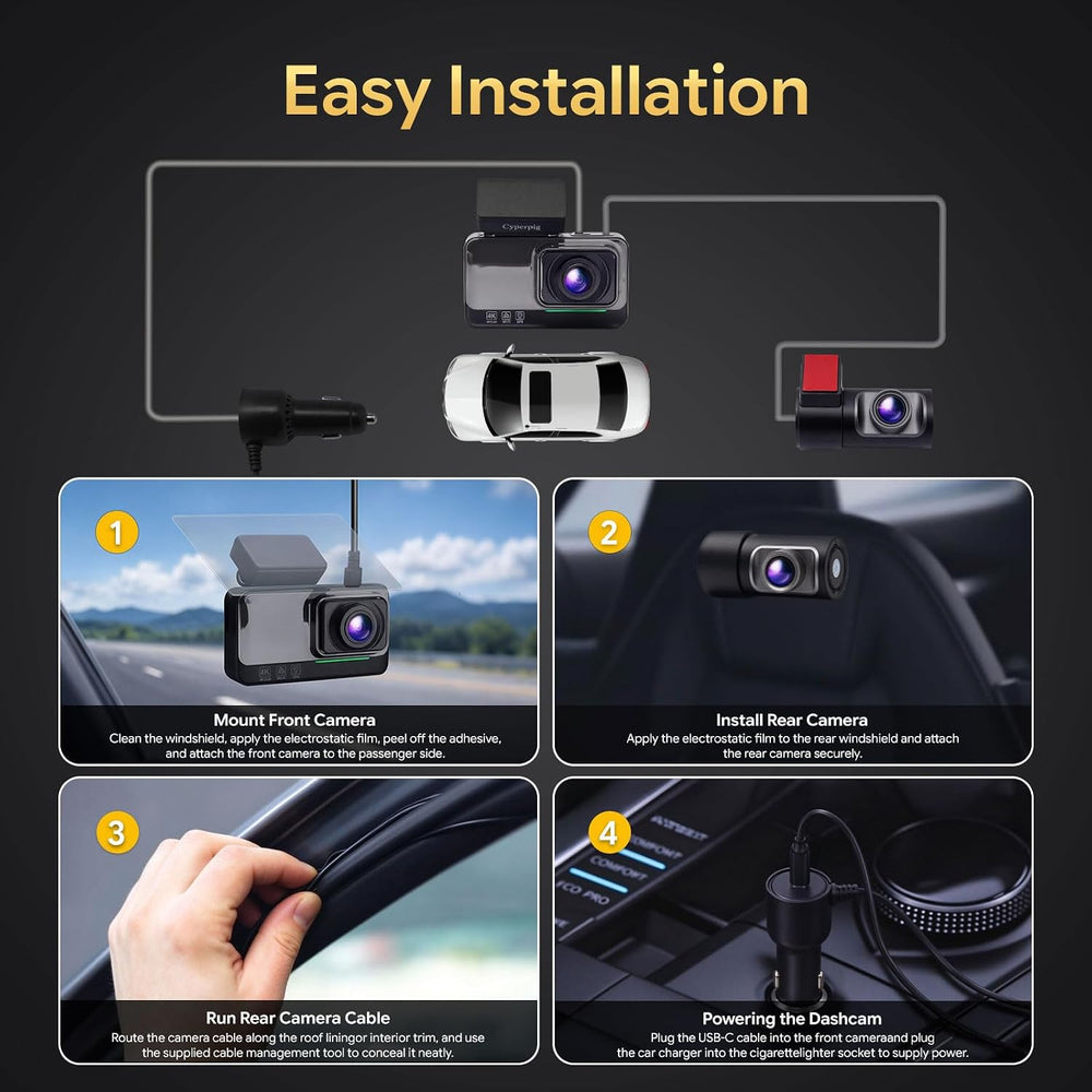 4K+4K Dash Cam,STARVIS 2 Sensor,Starlight Night Vision, Free 128GB Card
