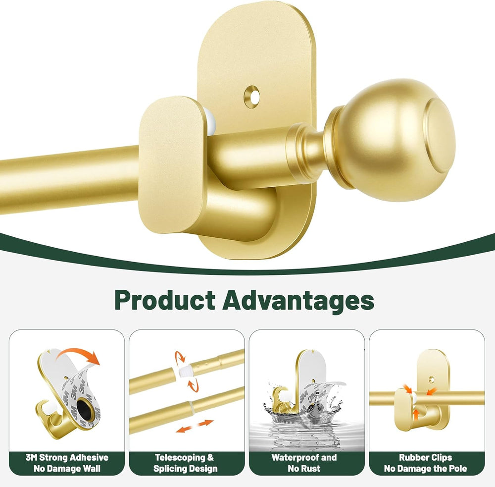USFOOK Gold No Drill Curtain Rods for Windows 48 to 84, 2 Pack