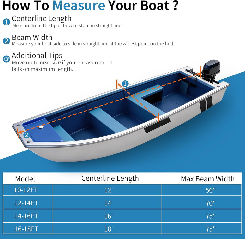 Jon Boat Cover 10-12ft,1200D 5-Layer Waterproof Oxford Fabric,Heavy Duty UV P...