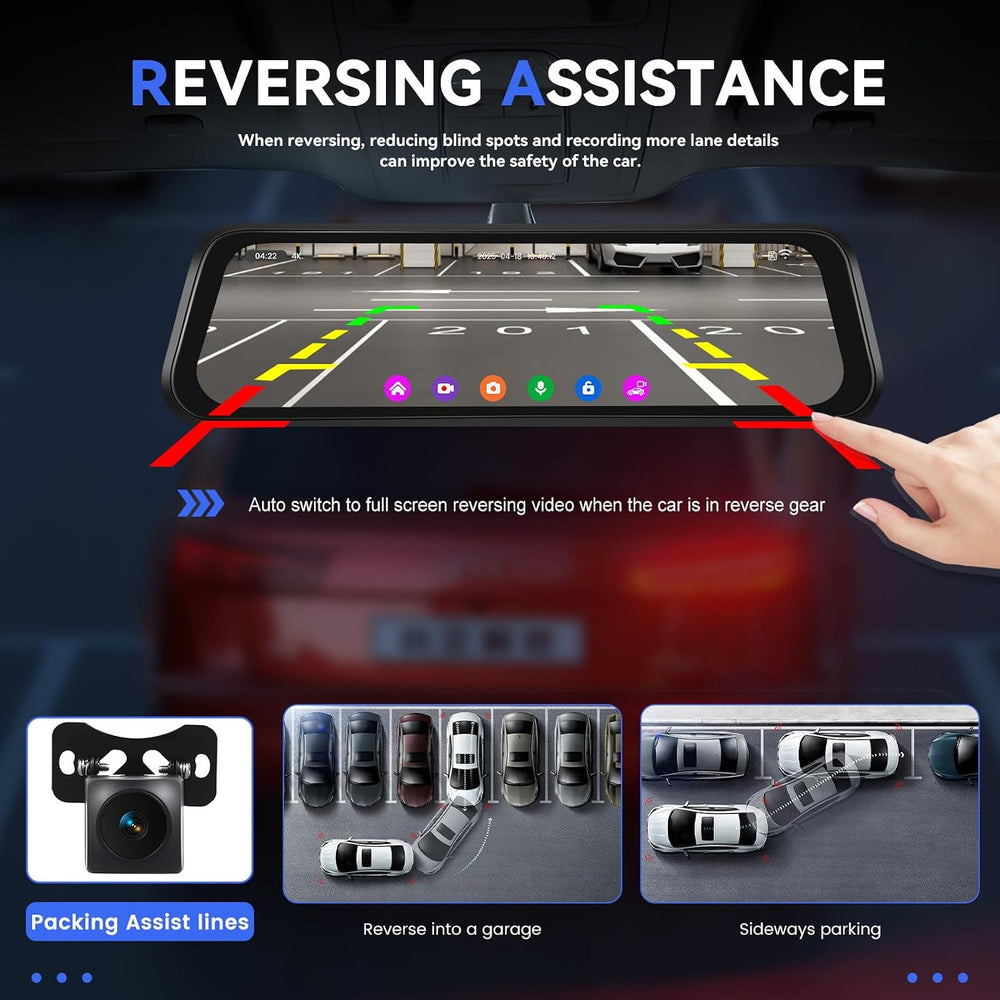 CAMECHO 9.66" 4K Mirror Dash Cam with ADAS, BSD and LCA, Rear View Mirro...