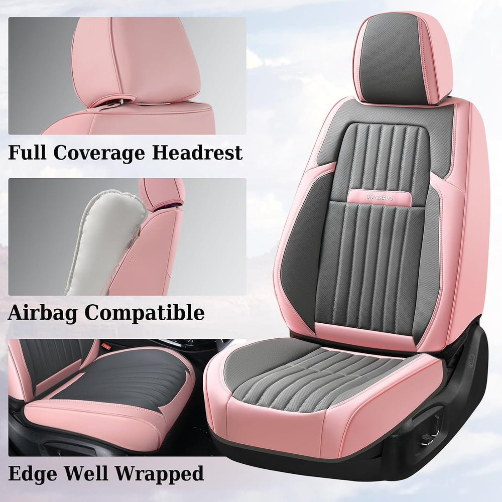 Coverado Car Seat Covers Full Set, Nappa Leather Seat Covers for Cars, Waterp...