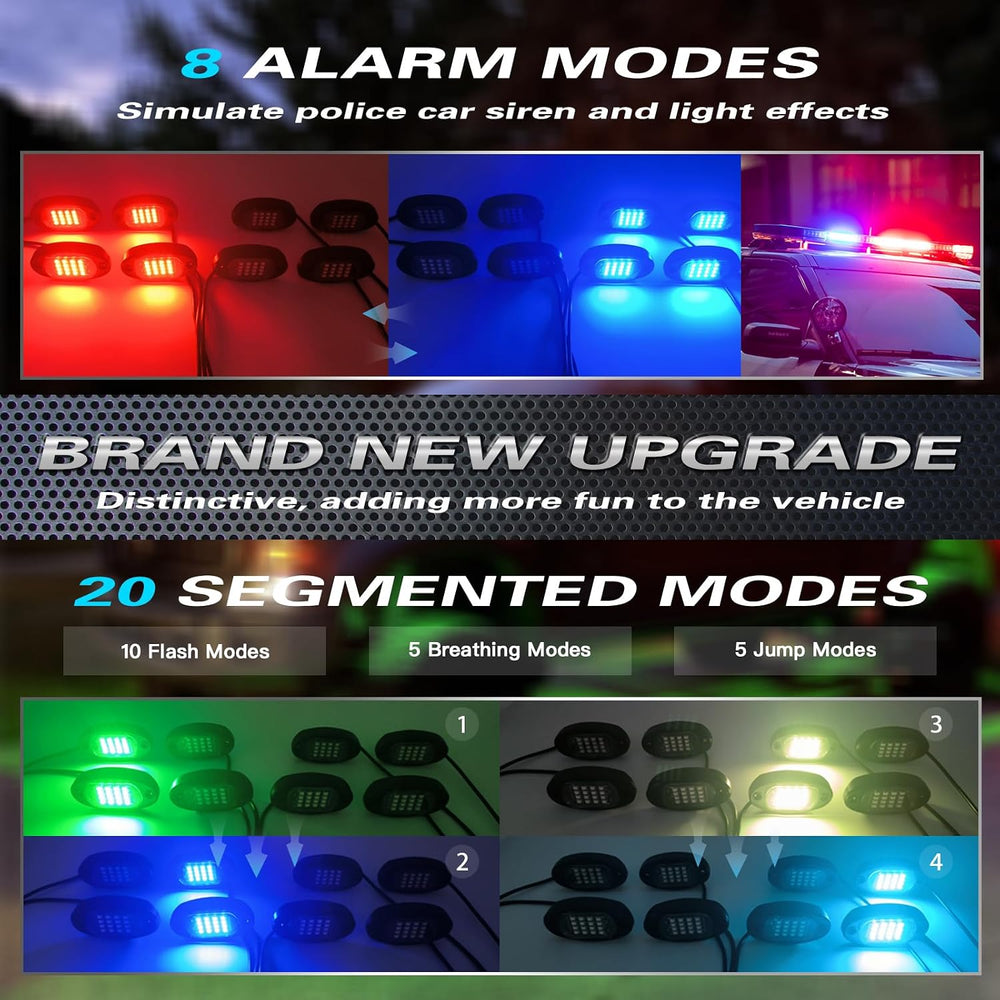 8Pods Segmented RGB LED Rock Lights Kit for Jeep Trucks UTV ATV Golf Cart RZR...