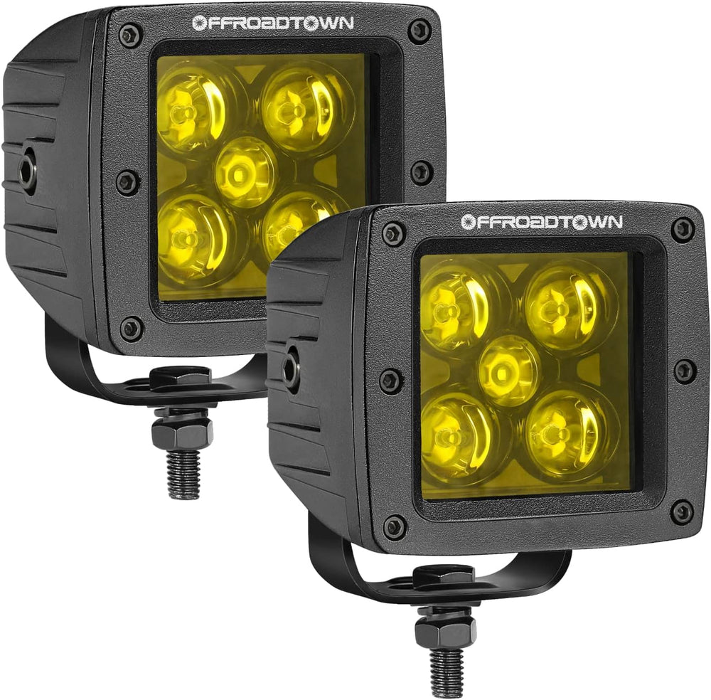 OFFROADTOWN Yellow LED Cubes 2PCS 3 Inch 100W CREE LED Pods Ditch Lights
