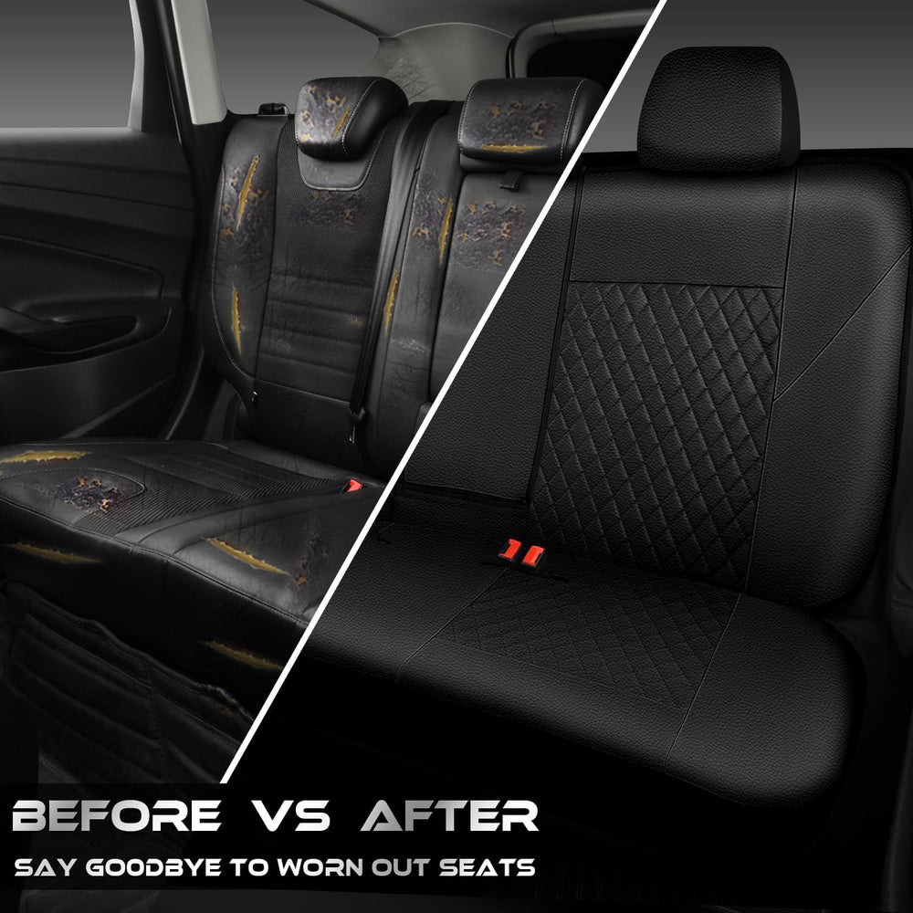 CAR PASS Faux Leather Back Seat Cover, Universal Quilting Waterproof Bench Re...